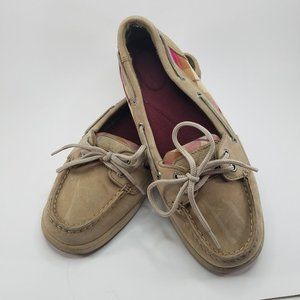 GUC Sperry Top Sider Tan & Pink Boat Loafer 7.5